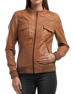 Chyston Vestes, Blousons|Veste en Cuir Olive cognac