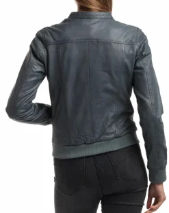 Chyston Vestes, Blousons|Veste en Cuir Olive grise