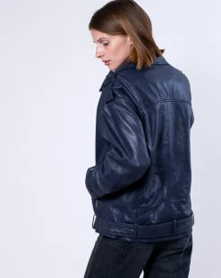 Blue Wellford Vestes, Blousons|Veste en Cuir Oversize Carolane bleue
