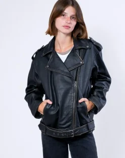 Blue Wellford Vestes, Blousons|Veste en Cuir Oversize Carolane noir ruboff