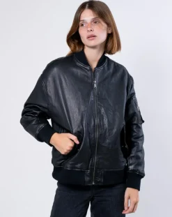 Blue Wellford Vestes, Blousons|Veste en Cuir Oversize Cassylia noire