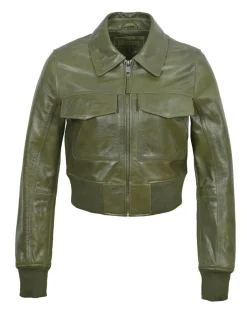 Blue Wellford Vestes, Blousons|Veste en Cuir Oversize Inaya verte