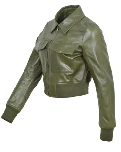 Blue Wellford Vestes, Blousons|Veste en Cuir Oversize Inaya verte