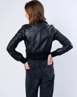 Blue Wellford Vestes, Blousons|Veste en Cuir Oversize Inaya noire