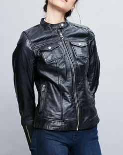 Chyston Vestes, Blousons|Veste en Cuir Prescillia noire