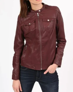 Chyston Vestes, Blousons|Veste en Cuir Zayra bordeaux