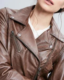 Chyston Vestes, Blousons|Veste en Cuir Zelda marron