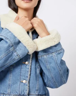 Esprit Vestes, Blousons|Veste en jean courte intérieur fourré sherpa bleue