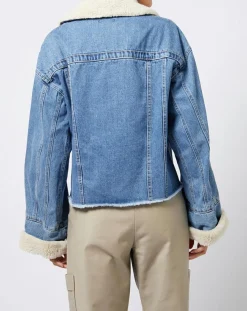 Esprit Vestes, Blousons|Veste en jean courte intérieur fourré sherpa bleue