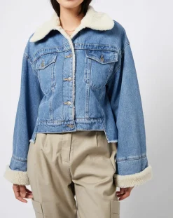 Esprit Vestes, Blousons|Veste en jean courte intérieur fourré sherpa bleue