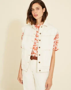 Yerse Vestes, Blousons|Veste en Jean sans manches Jeanne écrue