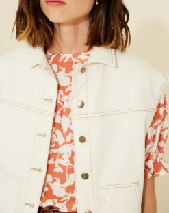 Yerse Vestes, Blousons|Veste en Jean sans manches Jeanne écrue