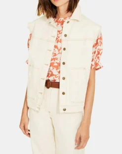 Yerse Vestes, Blousons|Veste en Jean sans manches Jeanne écrue