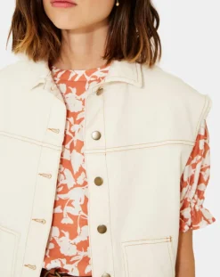 Yerse Vestes, Blousons|Veste en Jean sans manches Jeanne écrue