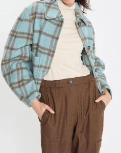 Marc O'Polo Vestes, Blousons|Veste en Laine mélangée à carreaux Cropped bleue