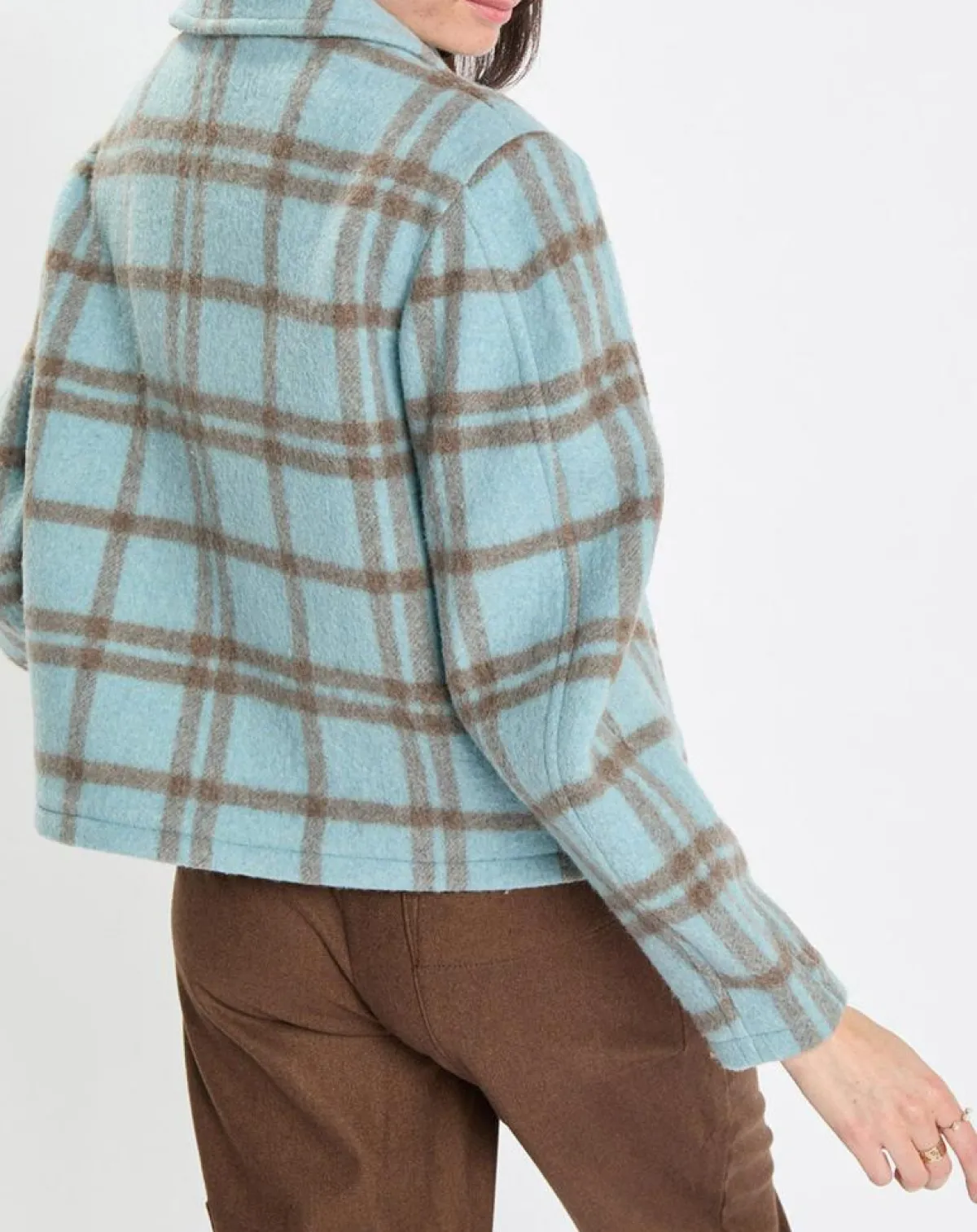 Marc O'Polo Vestes, Blousons|Veste en Laine mélangée à carreaux Cropped bleue