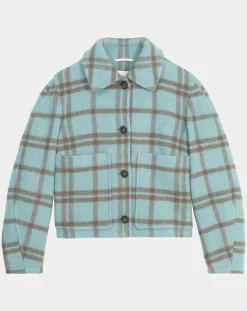 Marc O'Polo Vestes, Blousons|Veste en Laine mélangée à carreaux Cropped bleue