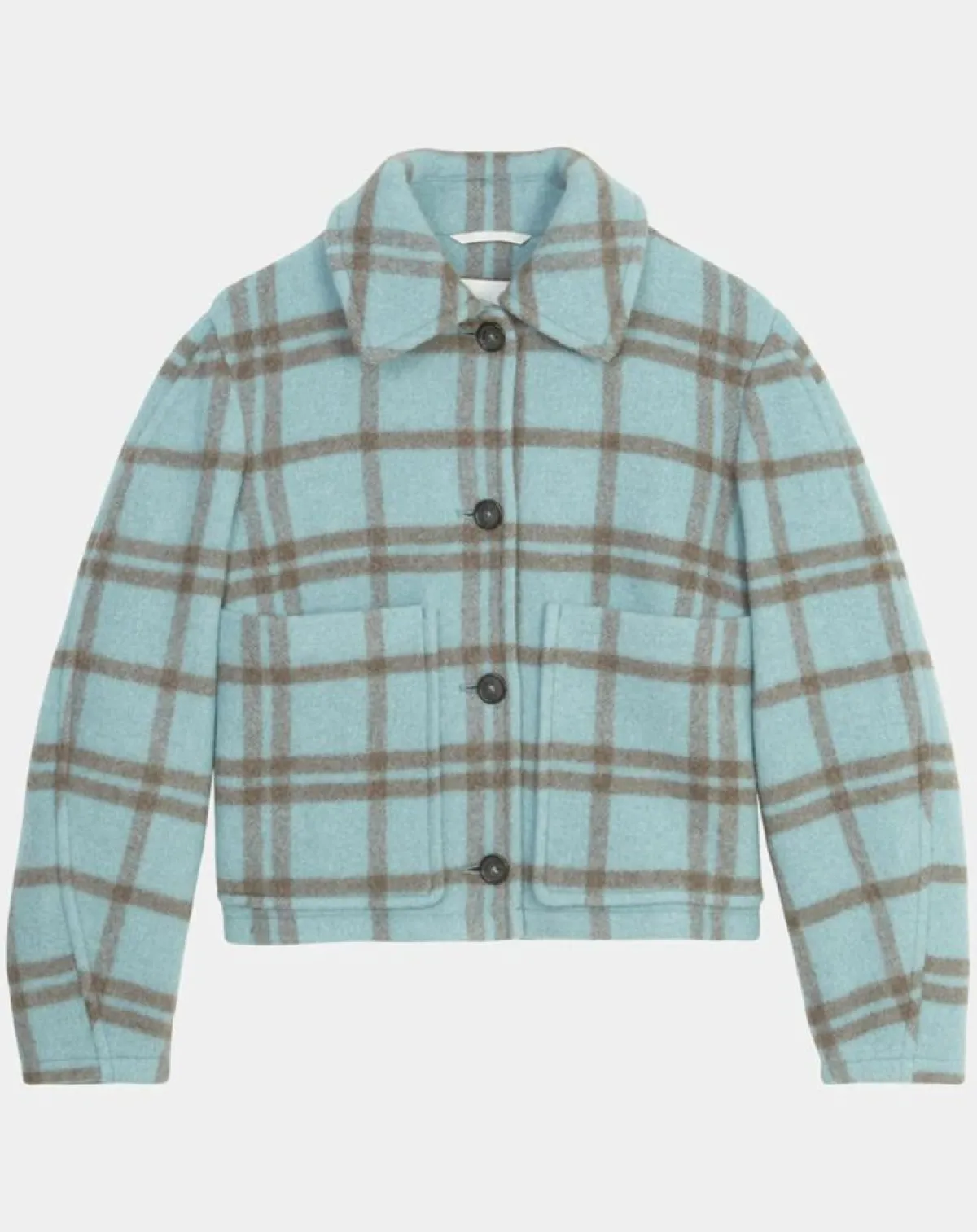 Marc O'Polo Vestes, Blousons|Veste en Laine mélangée à carreaux Cropped bleue