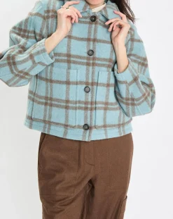 Marc O'Polo Vestes, Blousons|Veste en Laine mélangée à carreaux Cropped bleue