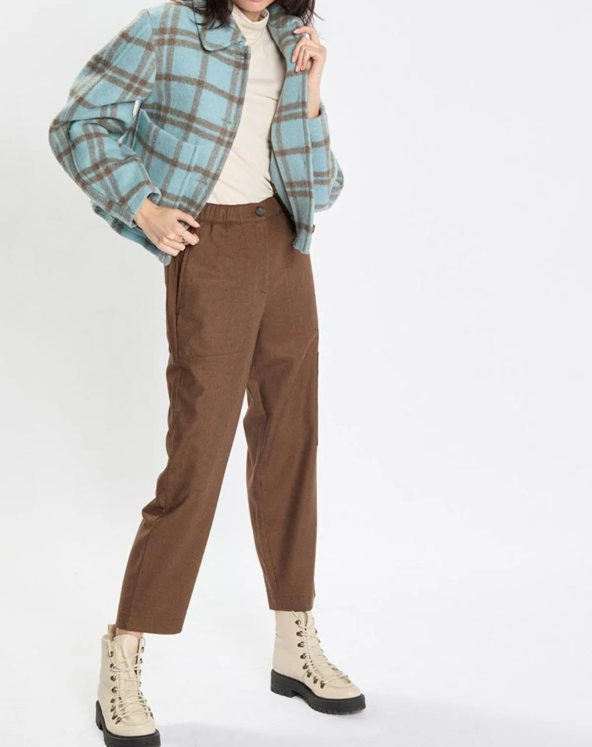 Marc O'Polo Vestes, Blousons|Veste en Laine mélangée à carreaux Cropped bleue