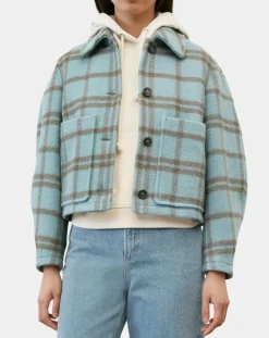 Marc O'Polo Vestes, Blousons|Veste en Laine mélangée à carreaux Cropped bleue