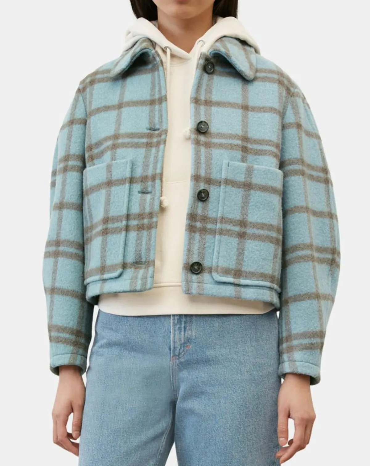 Marc O'Polo Vestes, Blousons|Veste en Laine mélangée à carreaux Cropped bleue