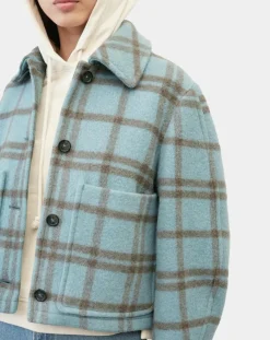 Marc O'Polo Vestes, Blousons|Veste en Laine mélangée à carreaux Cropped bleue