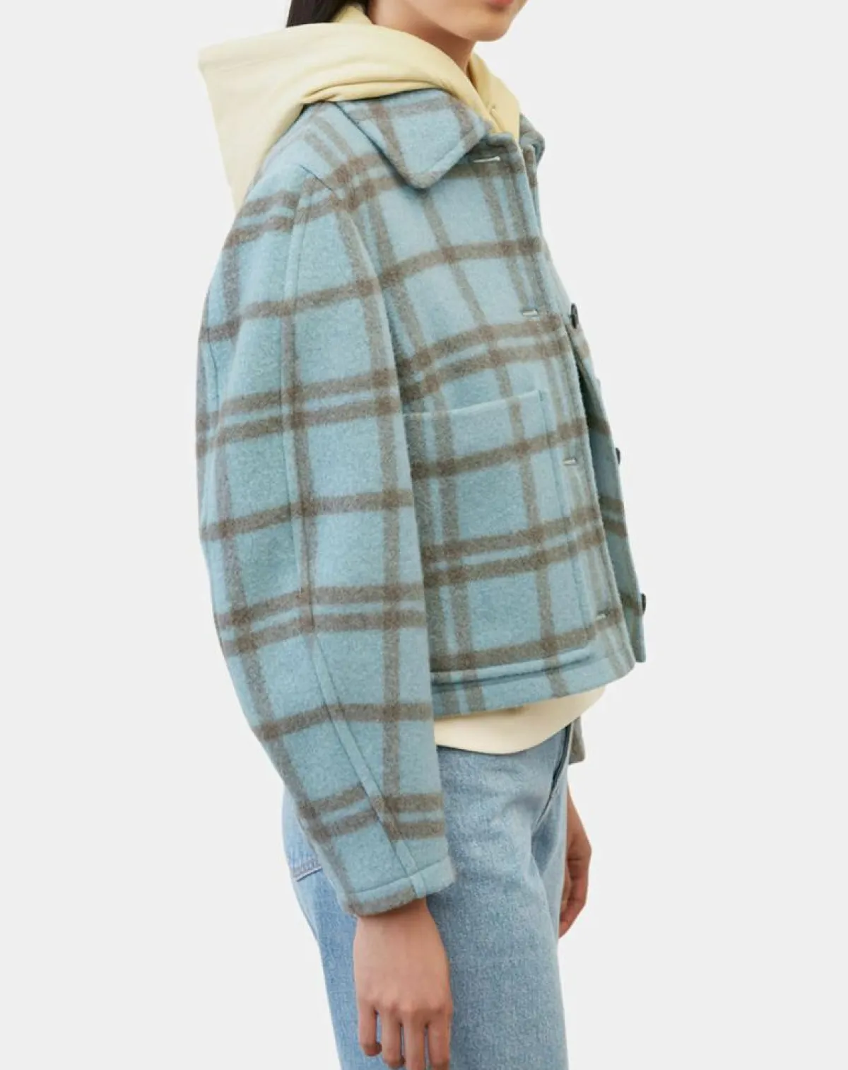 Marc O'Polo Vestes, Blousons|Veste en Laine mélangée à carreaux Cropped bleue