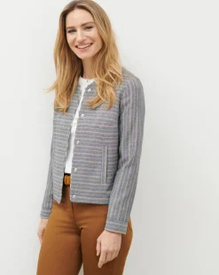 Caroll Vestes, Blousons|Veste en Laine mélangée Danila rayée bleu marine