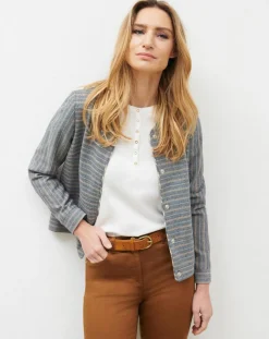 Caroll Vestes, Blousons|Veste en Laine mélangée Danila rayée bleu marine