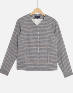 Caroll Vestes, Blousons|Veste en Laine mélangée Danila rayée bleu marine