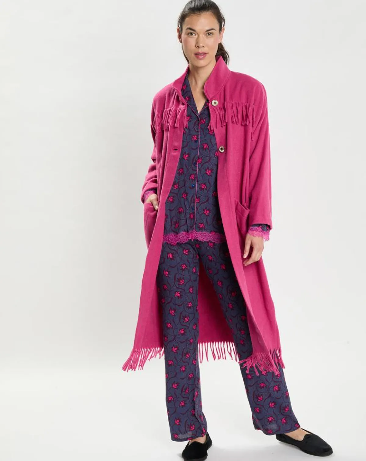 Le Chat Lingerie, Nuit|Veste en Laine mélangée Foehn pivoine