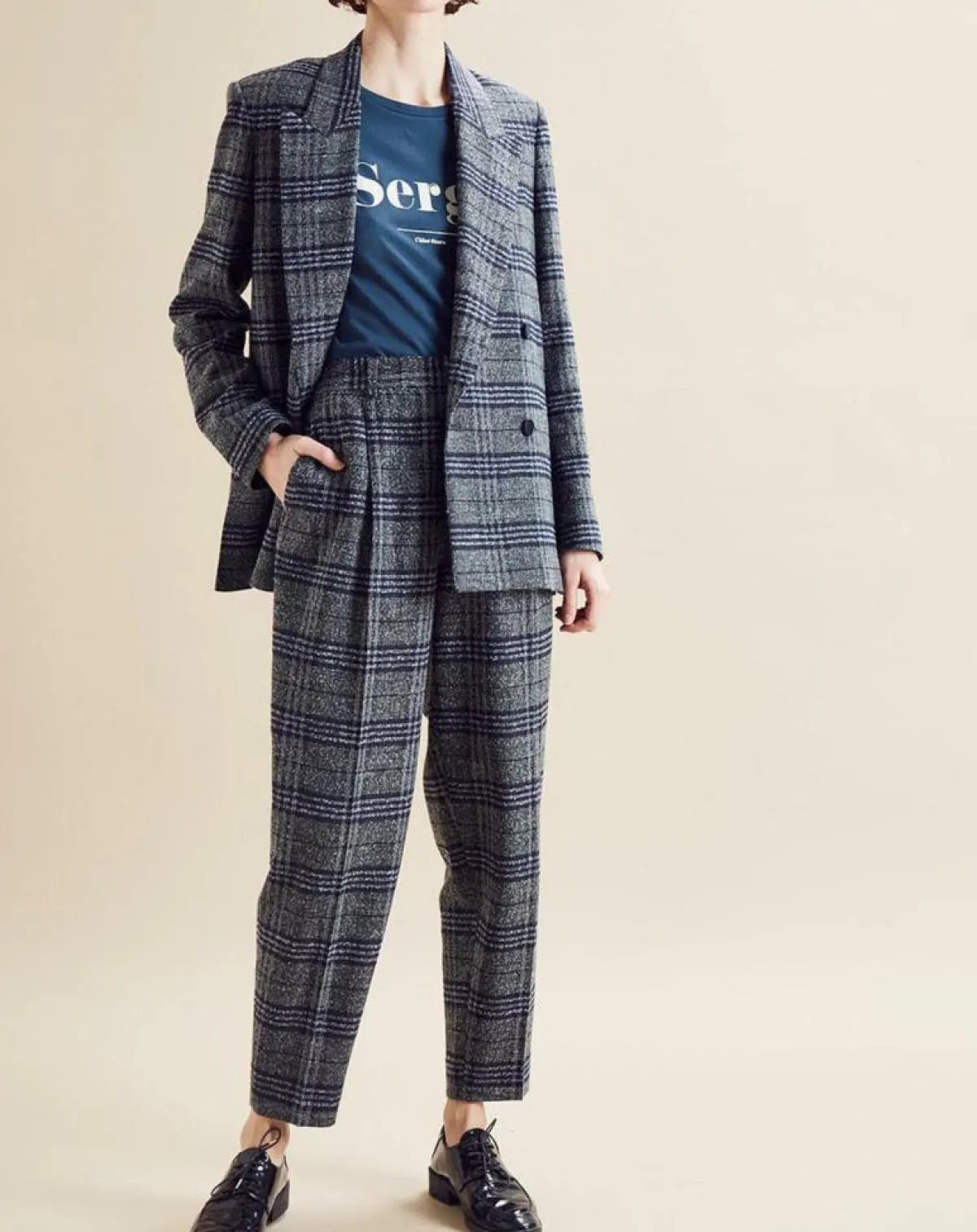 Chloé Stora Vestes, Blousons|Veste en Laine mélangée Ulla à carreaux grise