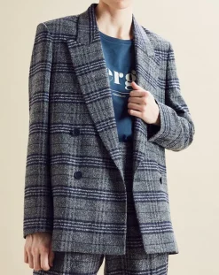 Chloé Stora Vestes, Blousons|Veste en Laine mélangée Ulla à carreaux grise