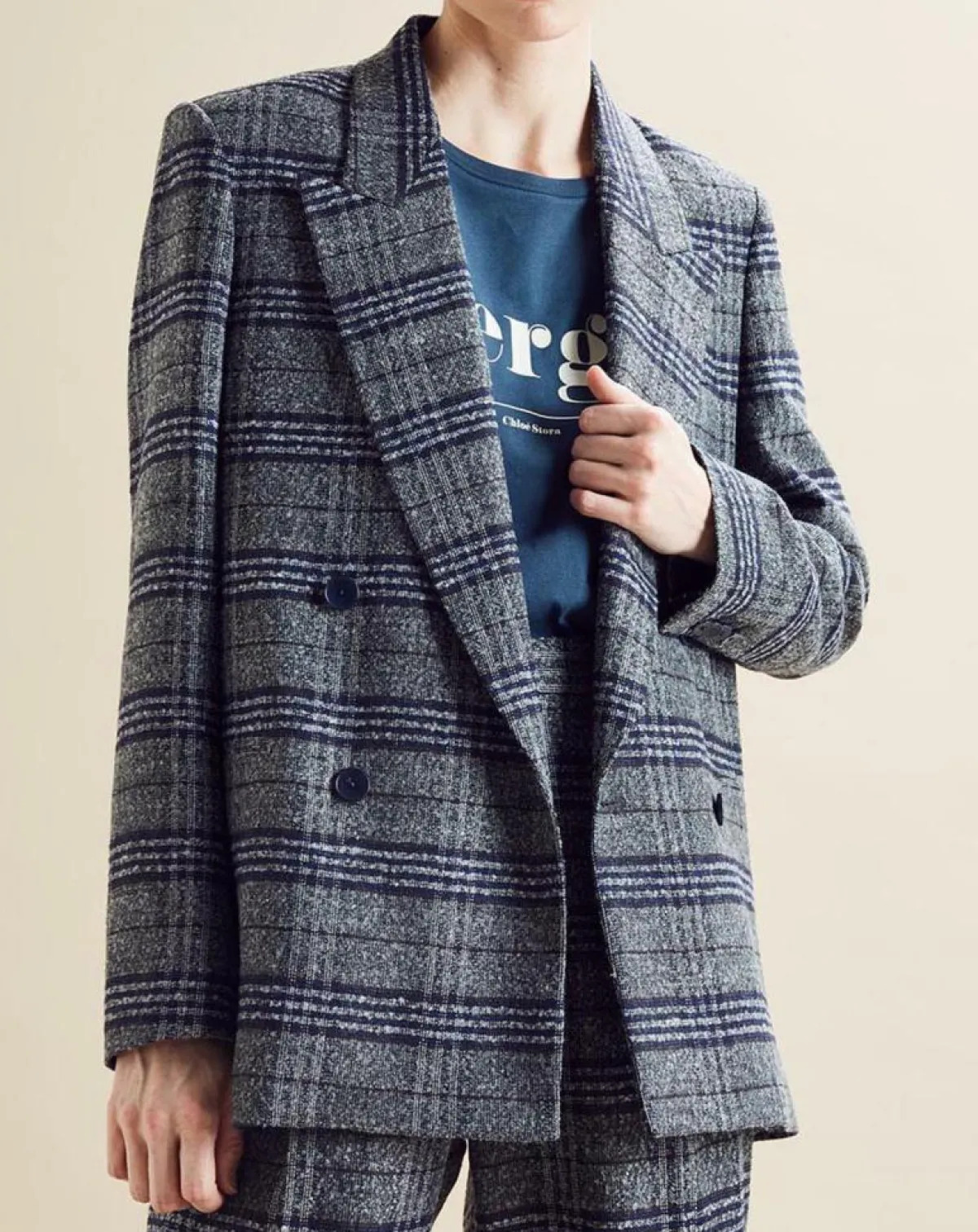 Chloé Stora Vestes, Blousons|Veste en Laine mélangée Ulla à carreaux grise