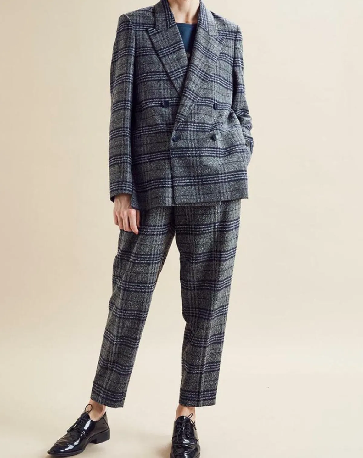 Chloé Stora Vestes, Blousons|Veste en Laine mélangée Ulla à carreaux grise