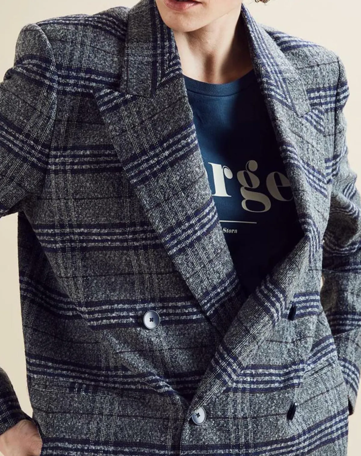 Chloé Stora Vestes, Blousons|Veste en Laine mélangée Ulla à carreaux grise