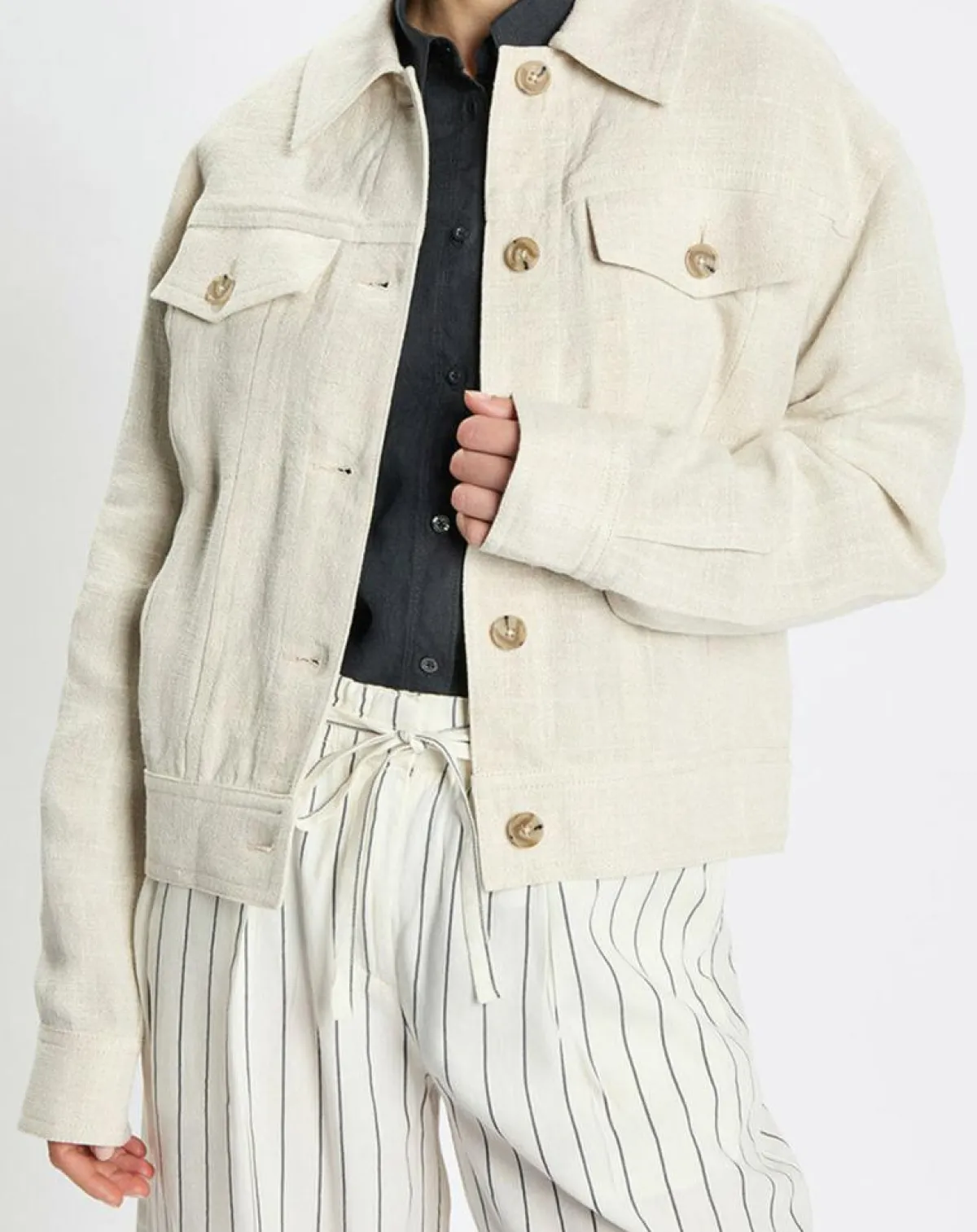 Marc O'Polo Vestes, Blousons|Veste en Lin mélangé Cropped gris clair