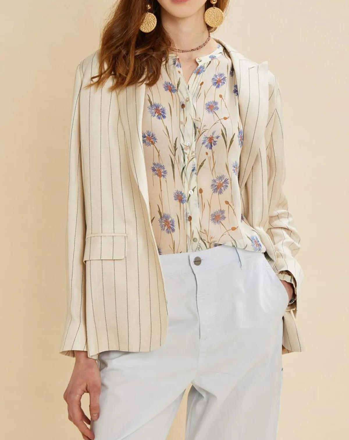 Chloé Stora Vestes, Blousons|Veste en Lin mélangé Valerio écrue