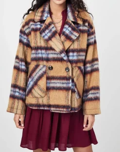 See u Soon Vestes, Blousons|Veste fourrée en Laine mélangée Vitelotte beige foncé/multicolore