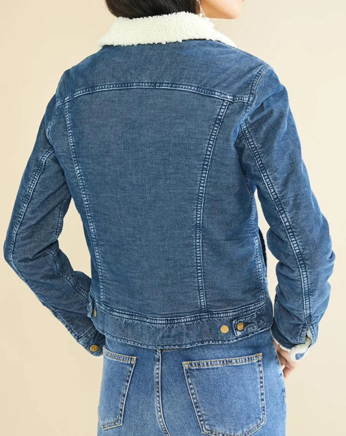 Acquaverde Vestes, Blousons|Veste fourrée en Velours côtelé sherpa Barth indigo