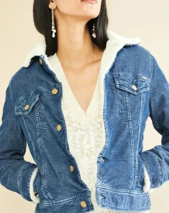 Acquaverde Vestes, Blousons|Veste fourrée en Velours côtelé sherpa Barth indigo