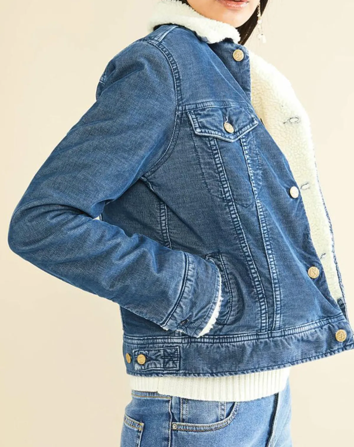 Acquaverde Vestes, Blousons|Veste fourrée en Velours côtelé sherpa Barth indigo