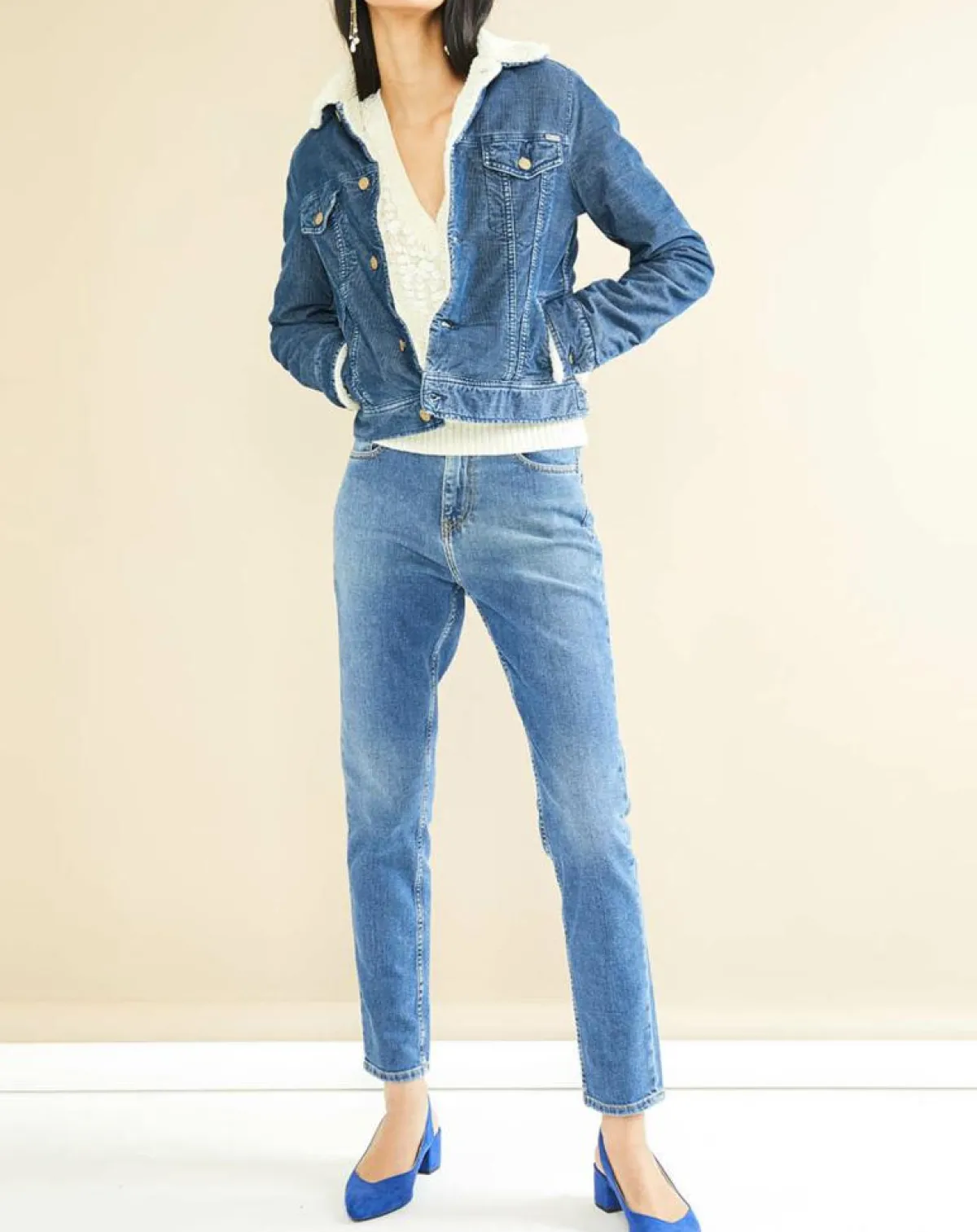 Acquaverde Vestes, Blousons|Veste fourrée en Velours côtelé sherpa Barth indigo