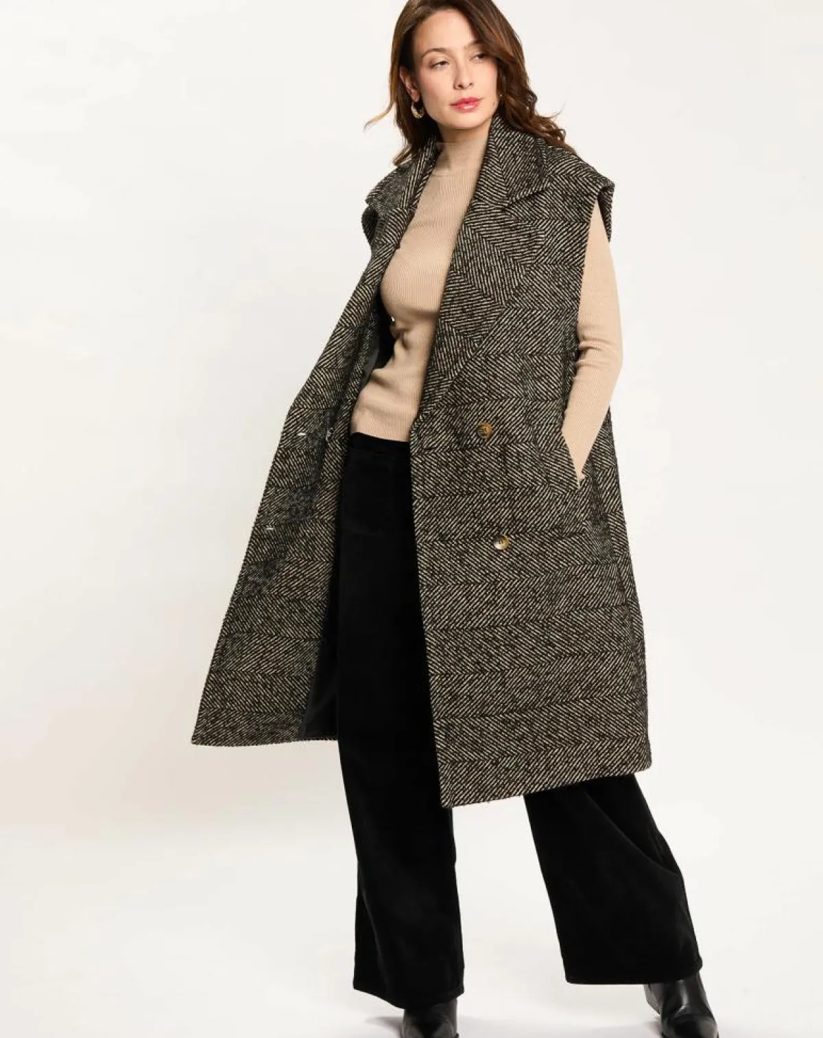 Lauren Vidal Vestes, Blousons|Veste longue sans manches en Laine mélangée Elsa noire