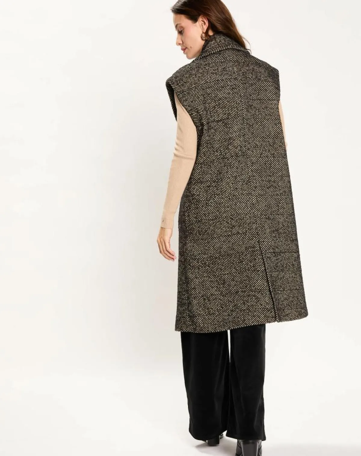 Lauren Vidal Vestes, Blousons|Veste longue sans manches en Laine mélangée Elsa noire