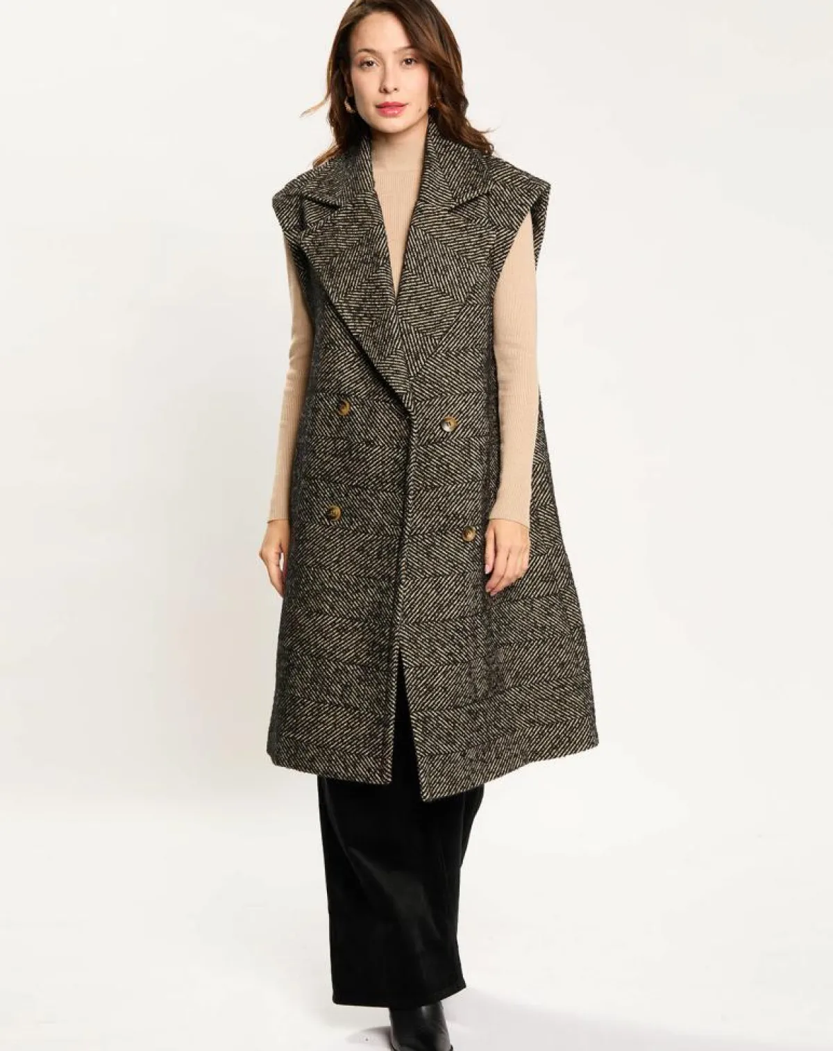 Lauren Vidal Vestes, Blousons|Veste longue sans manches en Laine mélangée Elsa noire