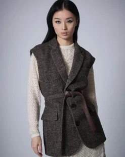 Manoush Vestes, Blousons|Veste sans manches en Laine mélangée Raymonde chocolat