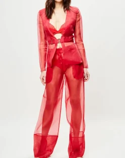 La Perla Vestes, Blousons|Veste transparente à épaulettes Esprit d'Atelier 100% Soie rouge