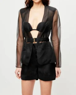La Perla Vestes, Blousons|Veste transparente à épaulettes Esprit d'Atelier 100% Soie noire